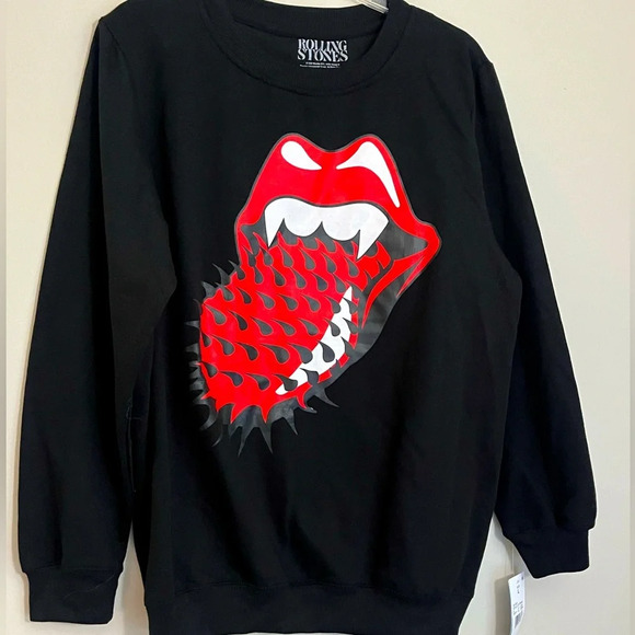 Rolling Stones Crewneck‎ Sweatshirt Women Large Black Red Spike Tongue Logo NWT - Picture 1 of 8